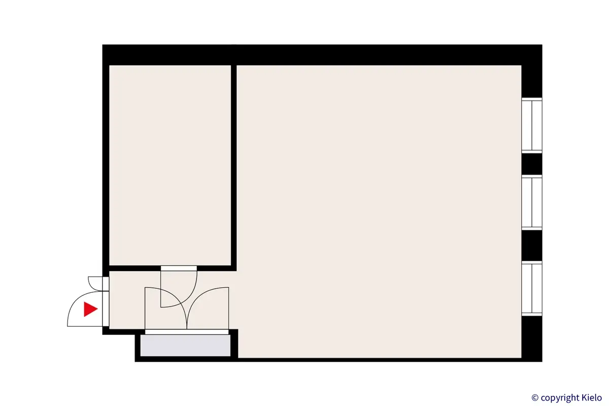 Laserkatu 6, Lappeenranta, 1. kerroksen 57 m2 toimitilan pohjakuva.