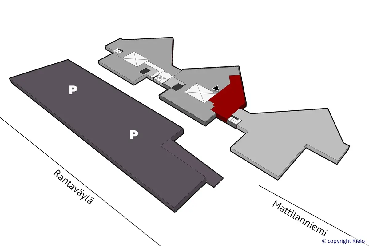 Jyväskylän Mattilanniemi 8.  404 m2 toimistotilan sijainti kerroksessa.