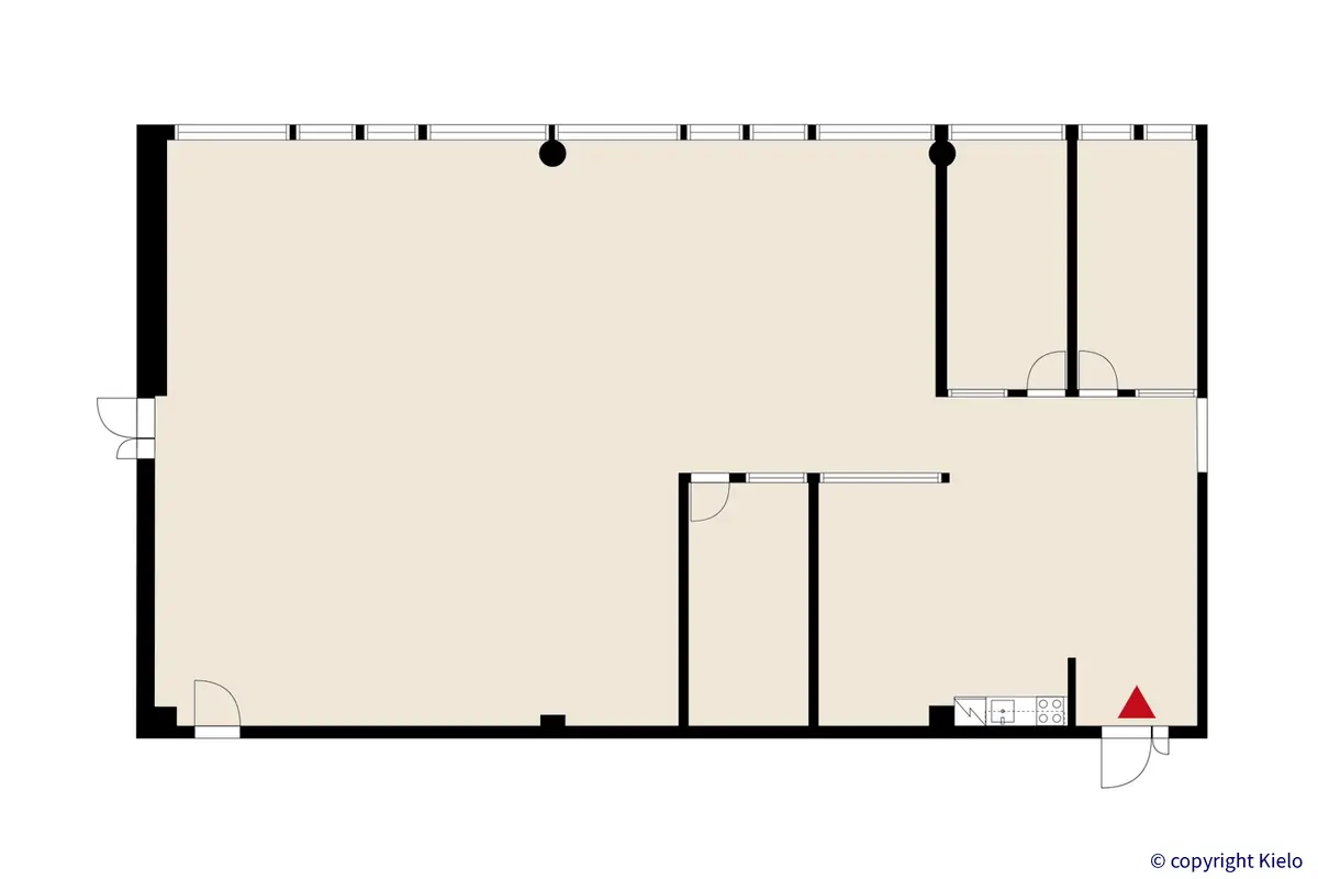 Jyväskylän Ohjelmakaari 2, 2. kerroksen 228 m2 toimistotilan pohjakuva.
