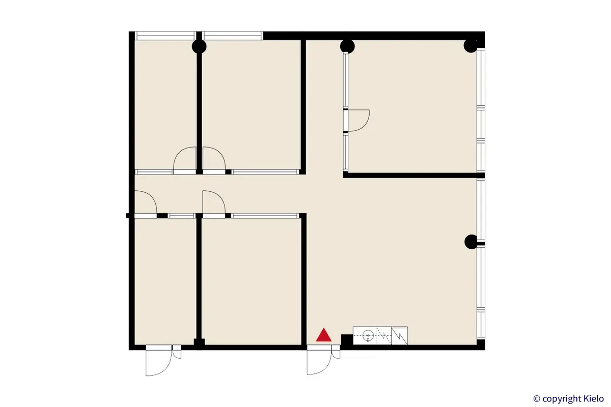 Ohjelmakaari 2, Jyväskylä. 2. kerroksen 144 m2 toimitilan pohjakuva.
