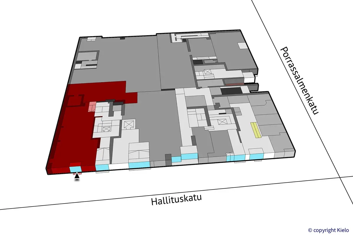 Mikkelin Hallituskatu 3, katutason 203,5 m2 toimitilan sijaintikuva.