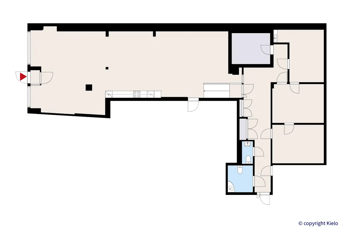 Hallituskatu3, Mikkeli. Katutason 203,5 m2 liiketilan pohjakuva.