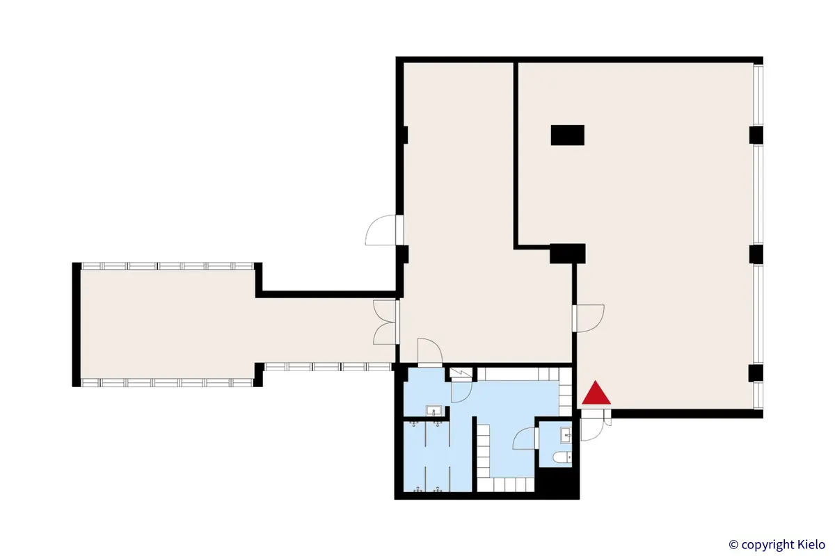 Porin Itäpuisto 7, 2. kerroksen 264 m2 toimitilan pohjakuva.