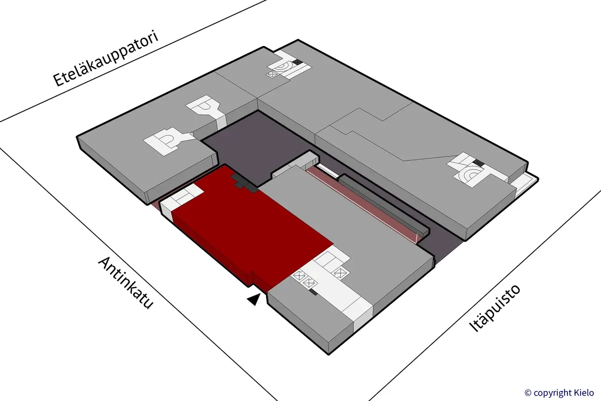 Itäpuisto 7, Pori. Katutason 347 m2 toimitilan sijaintikuva.