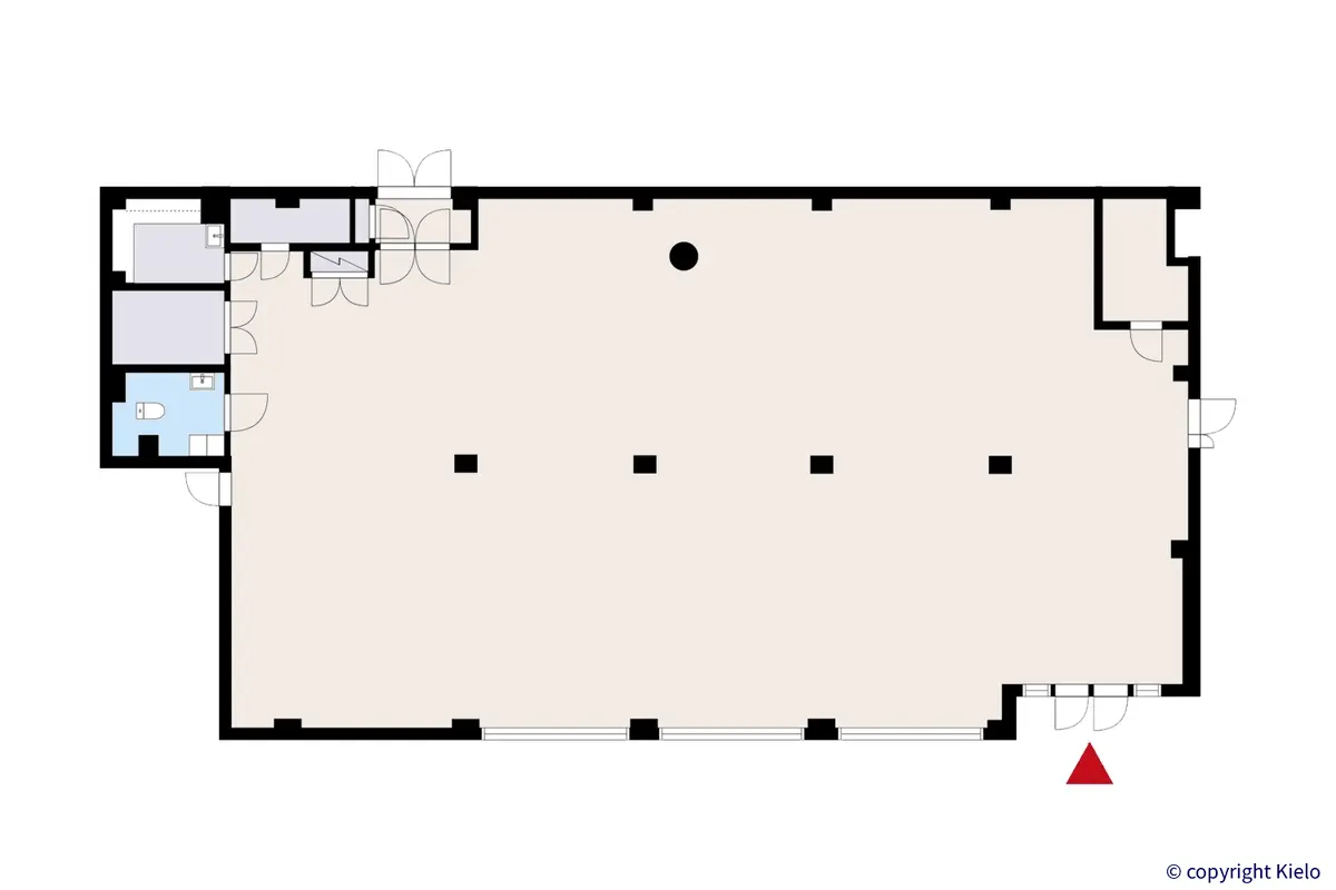 Porin Itäpuisto 7, katutason 347 m2 liiketilan pohjakuva.
