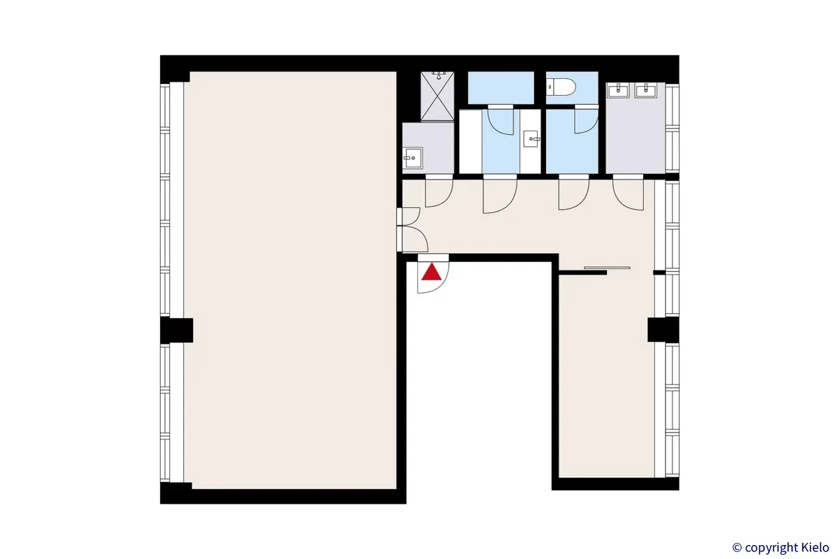 Porin Itäpuisto 7. 7. kerroksen 132 m2 toimistotilan pohjakuva.