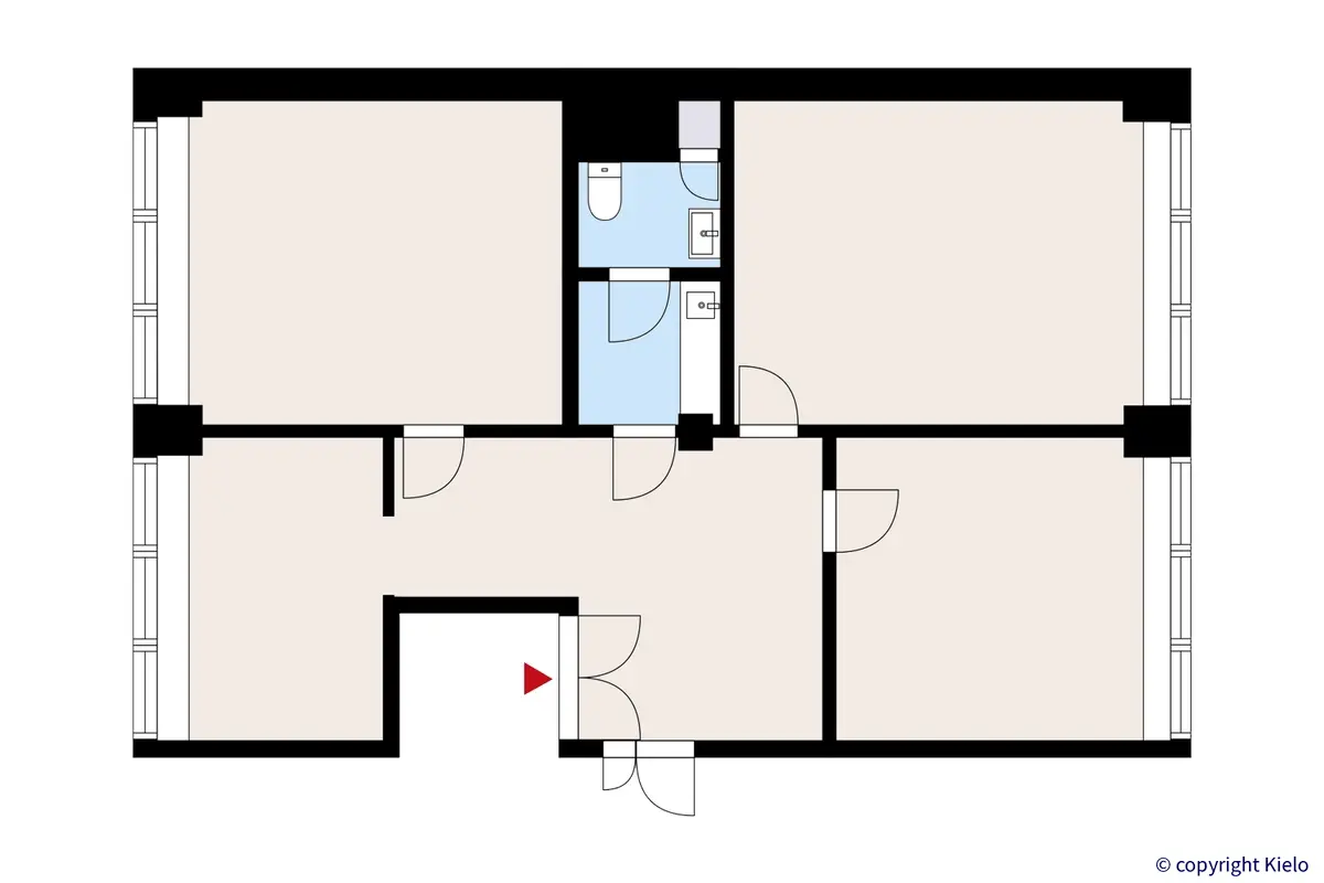 Porin Itäpuisto 7. 5. kerroksen 110 m2 toimistotilan pohjakuva.