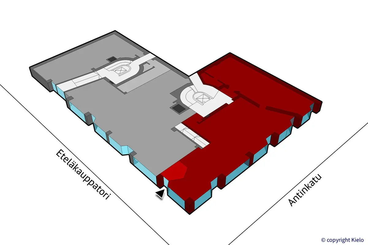 Porin Eteläkauppatori 4, katutason 176 m2 toimitilan sijaintikuva.
