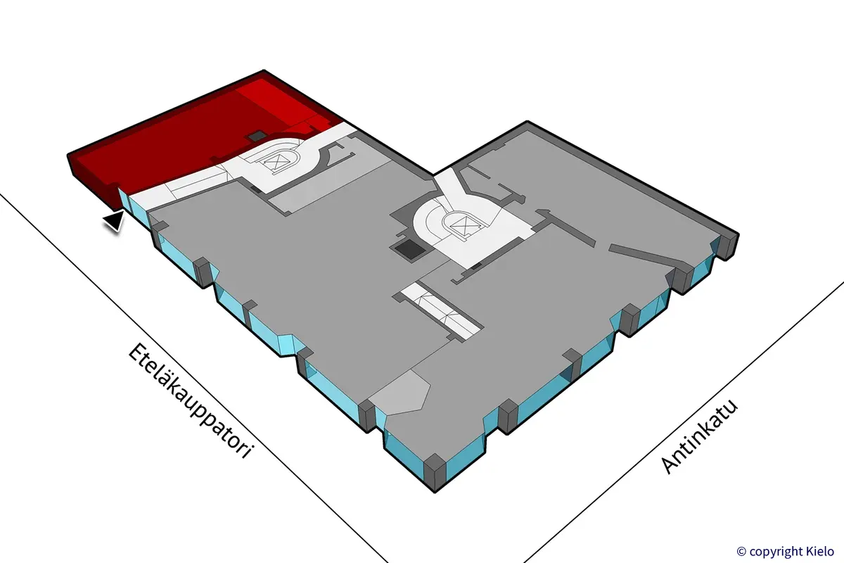 Porin Eteläkauppatori 4, katutason 73 m2 toimitilan sijaintikuva.