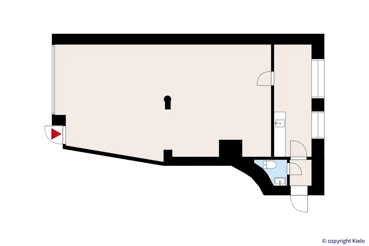 Eteläkauppatori 4, Pori. Katutason 73 m2 liiketilan pohjakuva.