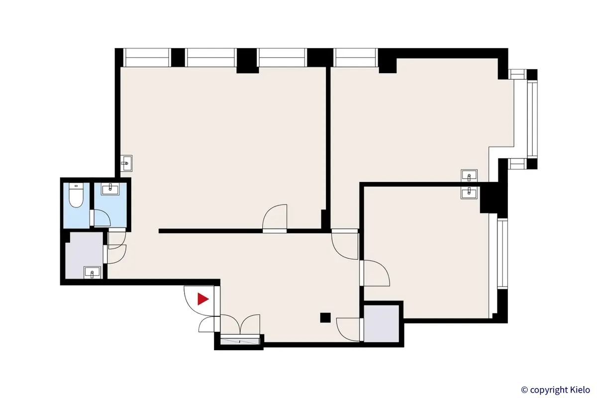 Porin Eteläkauppatori 4. 5. kerroksen 121 m2 toimitilan pohjakuva