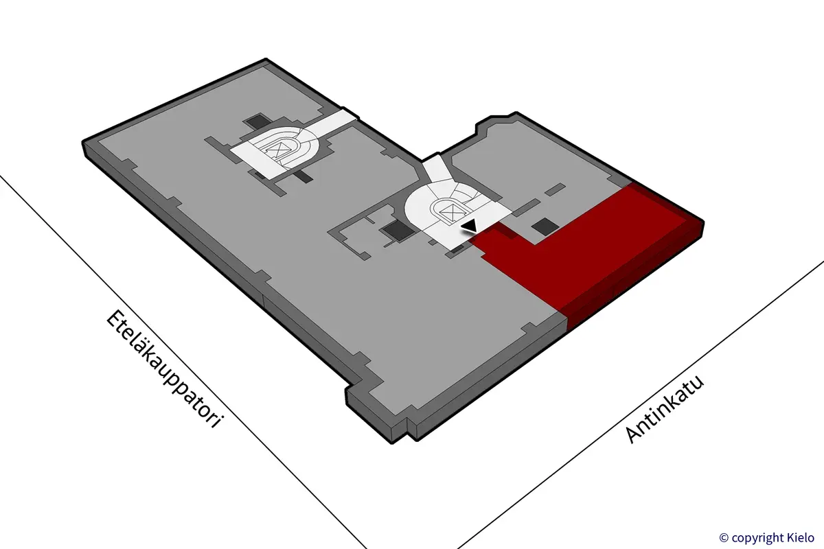 Porin Eteläkauppatori 4, 3. kerroksen 56 m2 toimitilan sijaintikuva.