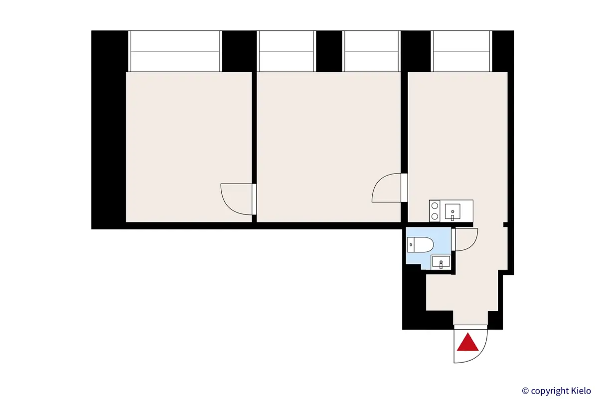 Eteläkauppatori 4, Pori. 3. kerroksen 56 m2 toimistotilan pohjakuva.