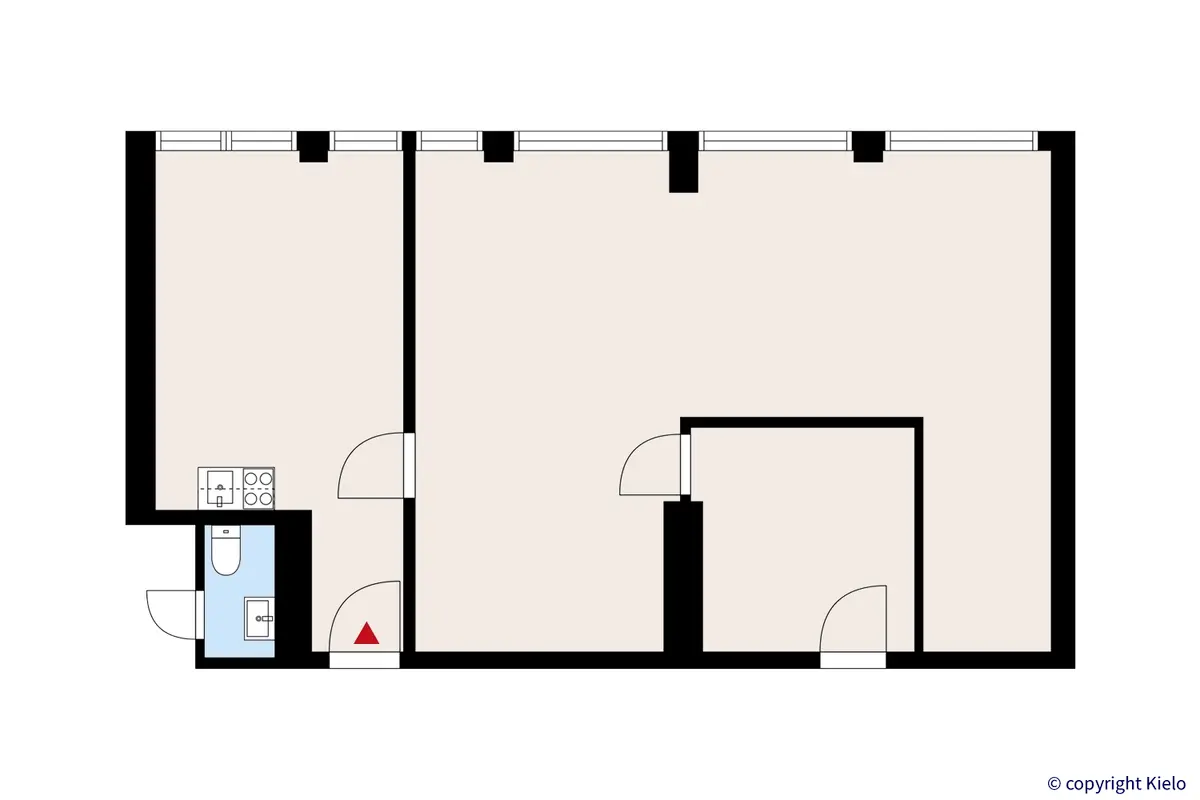 Kauppalankatu 9, Kouvola. 2. kerroksen 78,5 m2 toimistotilan pohjakuva.