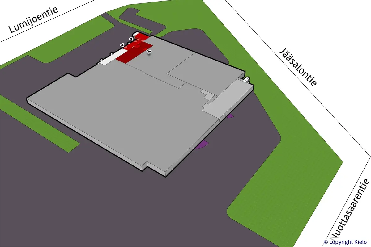 Nuottasaarentie 5, Oulu. Katutason 837,5 m2 toimitilan sijaintikuva.