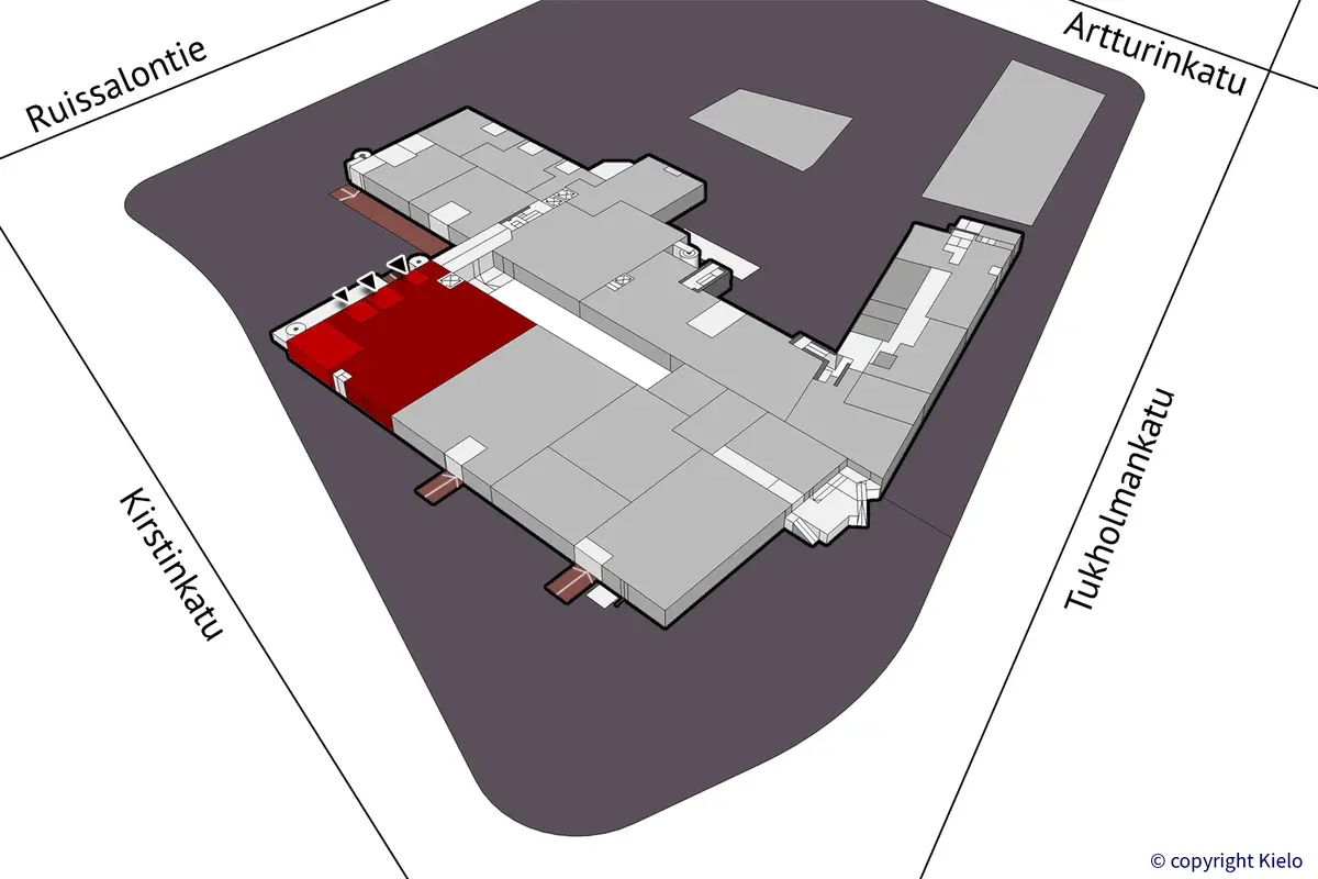 Saippua Center ensimmäisen kerroksen 590,6 m2 varastotilan sijaintikuva.