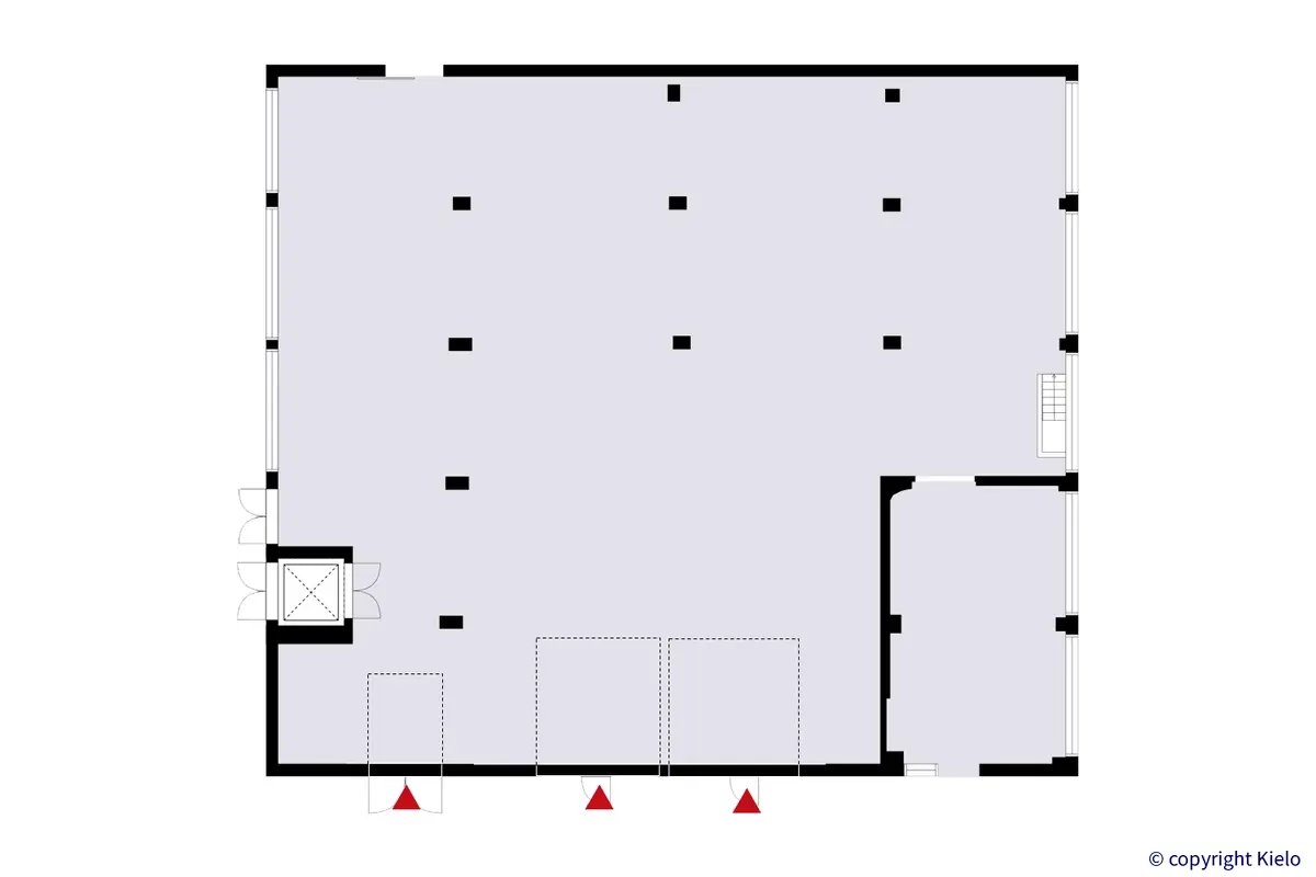 Saippua Center ensimmäisen kerroksen 590,6 m2 varastotilan pohjakuva.