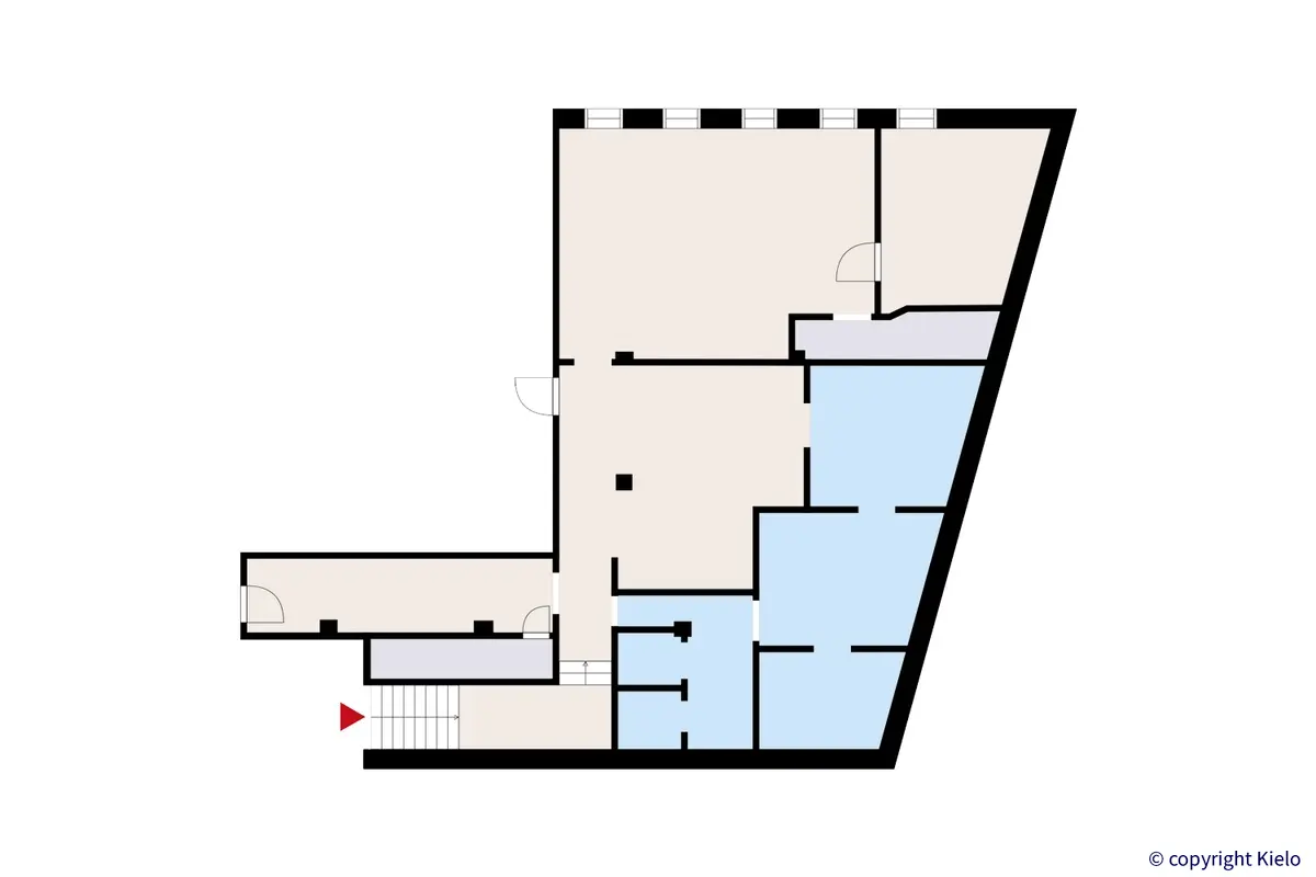 Saippua Center ensimmäisen kerroksen 145,8 m2 toimistotilan pohjakuva.