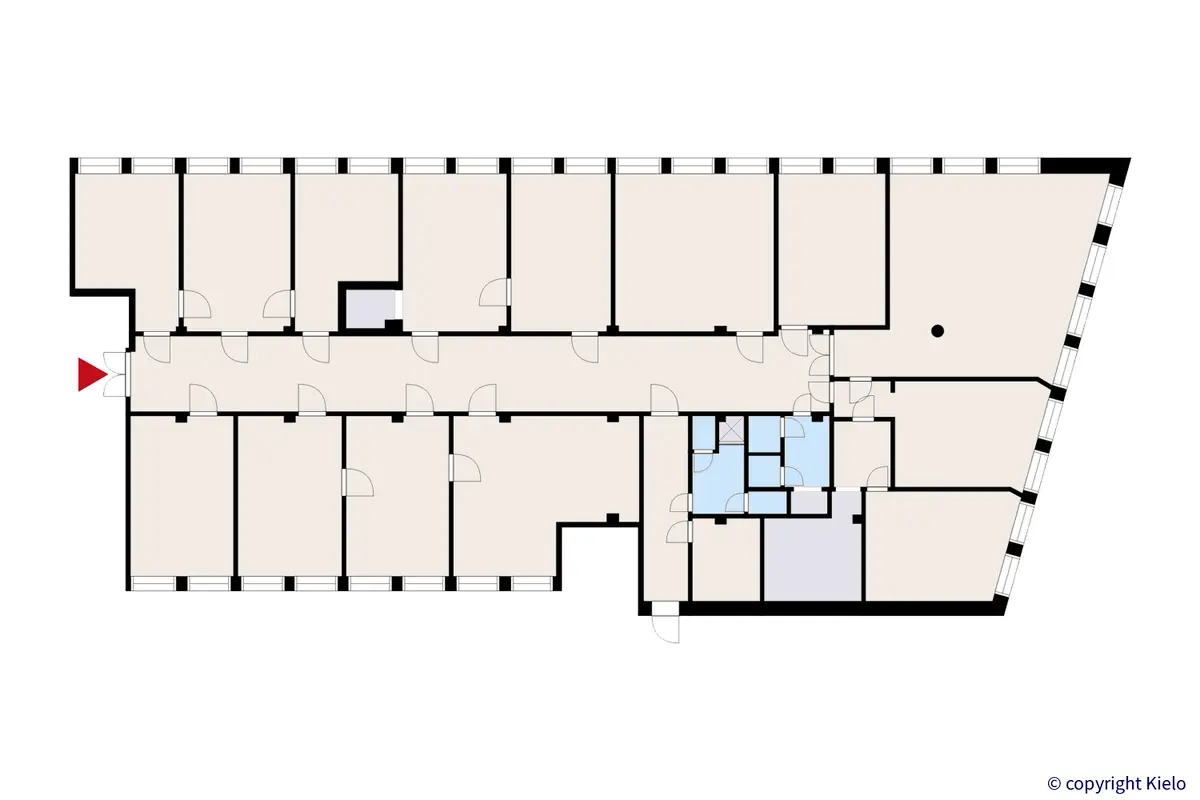 Saippua Center toisen kerroksen 425 m2 toimistotilan pohjakuva.