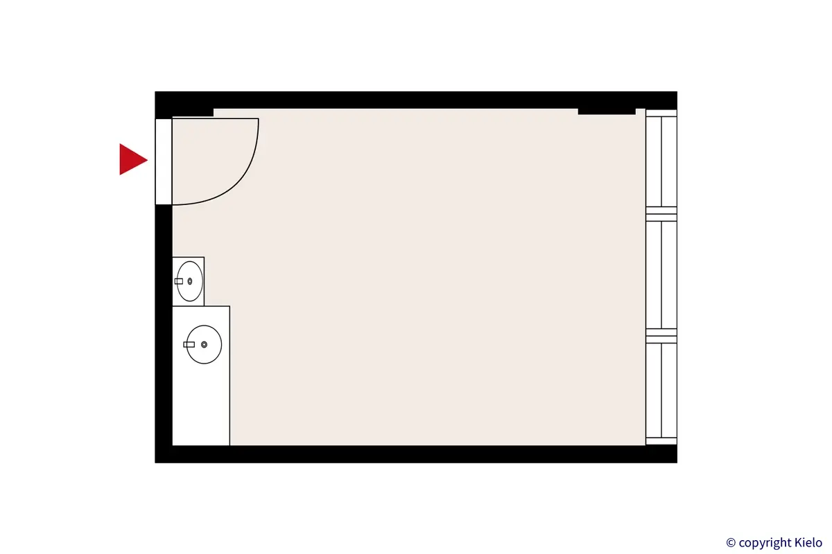 Itäpuisto 11, Pori. 6. kerroksen 25 m2 toimstotilan pohjakuva.