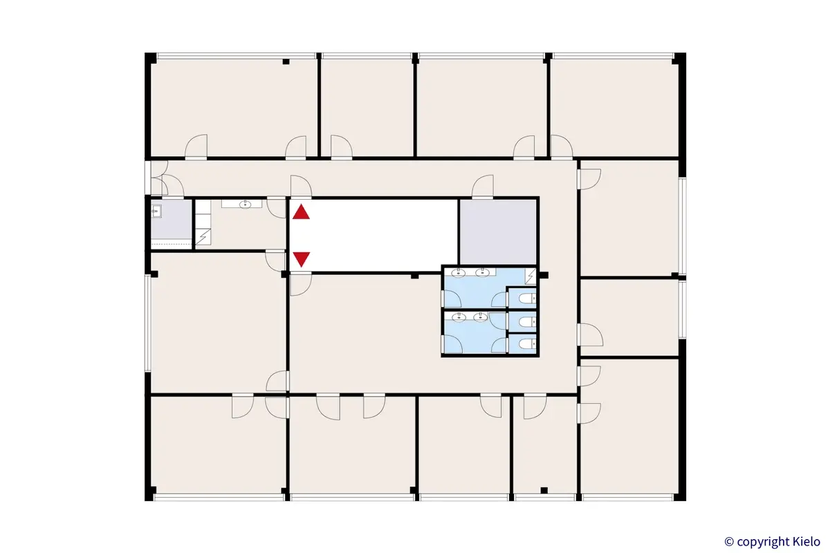 Tunturi Center rakennus 2 toisen kerroksen 395 m2 toimistotilan pohjakuva.