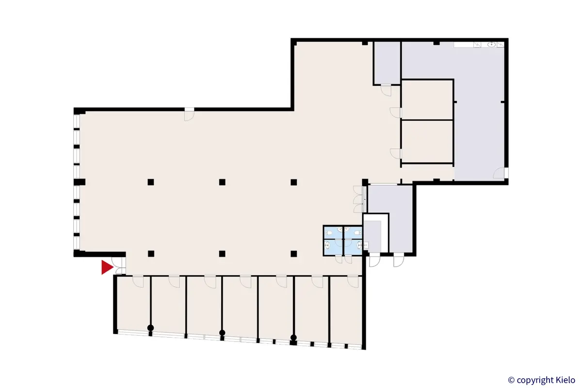 Hevoshaankatu 3, Pori. 2. kerroksen 637,5 m2 toimitilan pohjakuva.