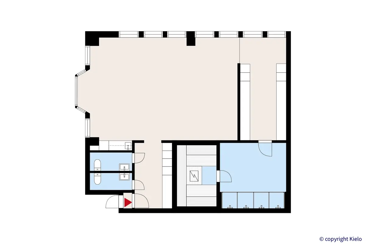 Porin Hevoshaankatu 3, 2. kerroksen 121,5 m2 toimistotilan pohjakuva.