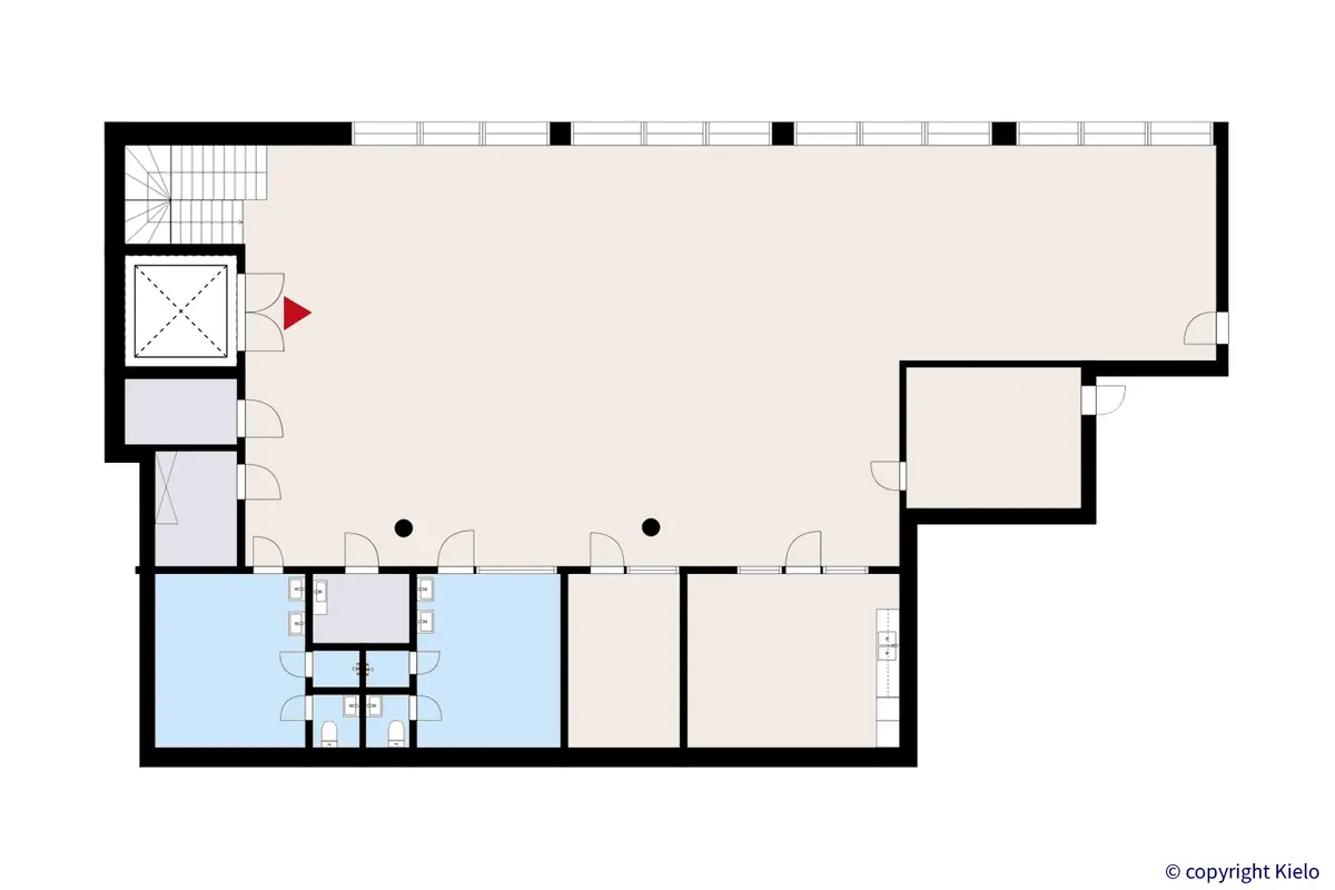 Hyrylänkatu 8, Tuusula. Kellarikerroksen 399,5 m2 liiketilan pohjakuva.