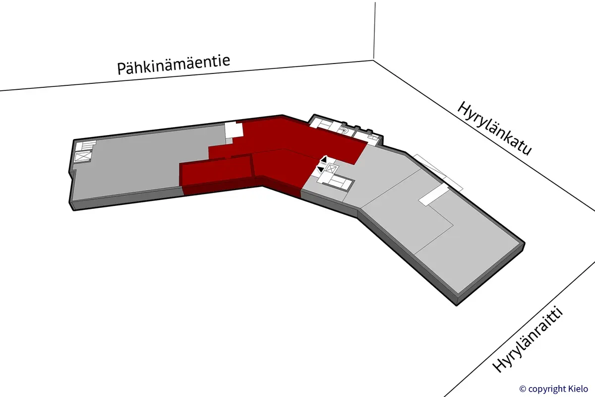 Hyrylänkatu 8, Tuusula. Kellarikerroksen 326,5 m2 toimitilan sijaintikuva.