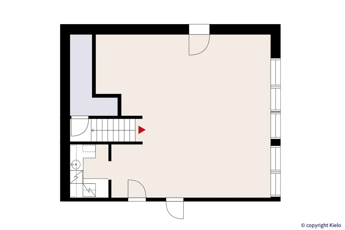 Voudintie 4, Oulu. Kellarikerroksen 65 m2 toimitilan pohjakuva.