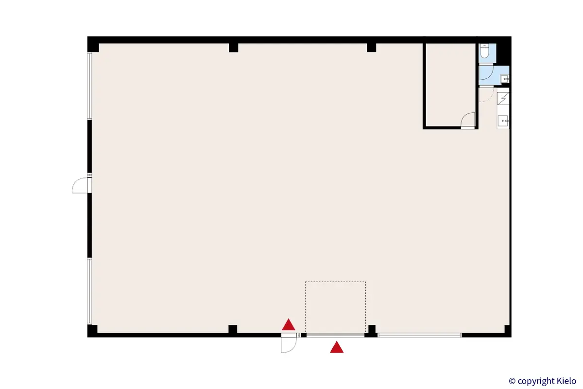 Kartanonherrantie 7, Espoo. Katutason 412 m2 toimitilan pohjakuva.