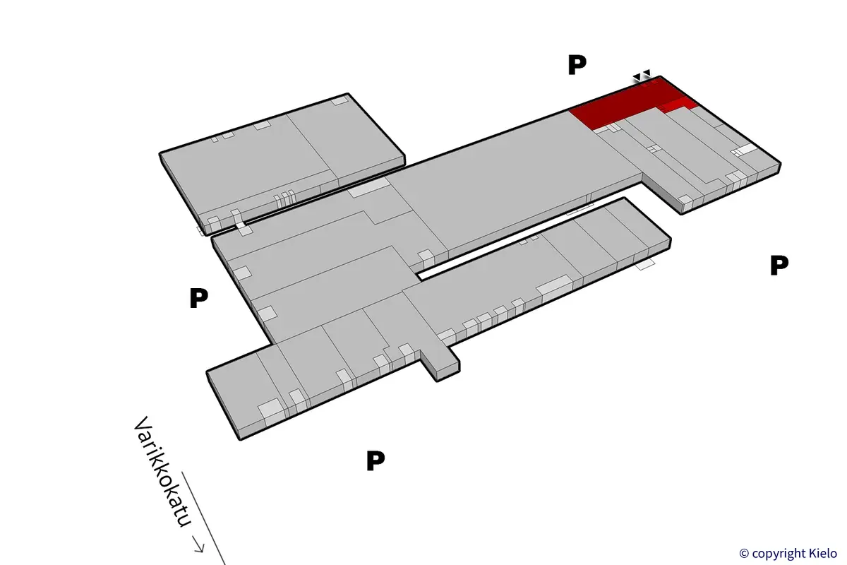 Kuopion Varikkokatu 2 katutason 827 m2 toimitilan sijaintikuva.