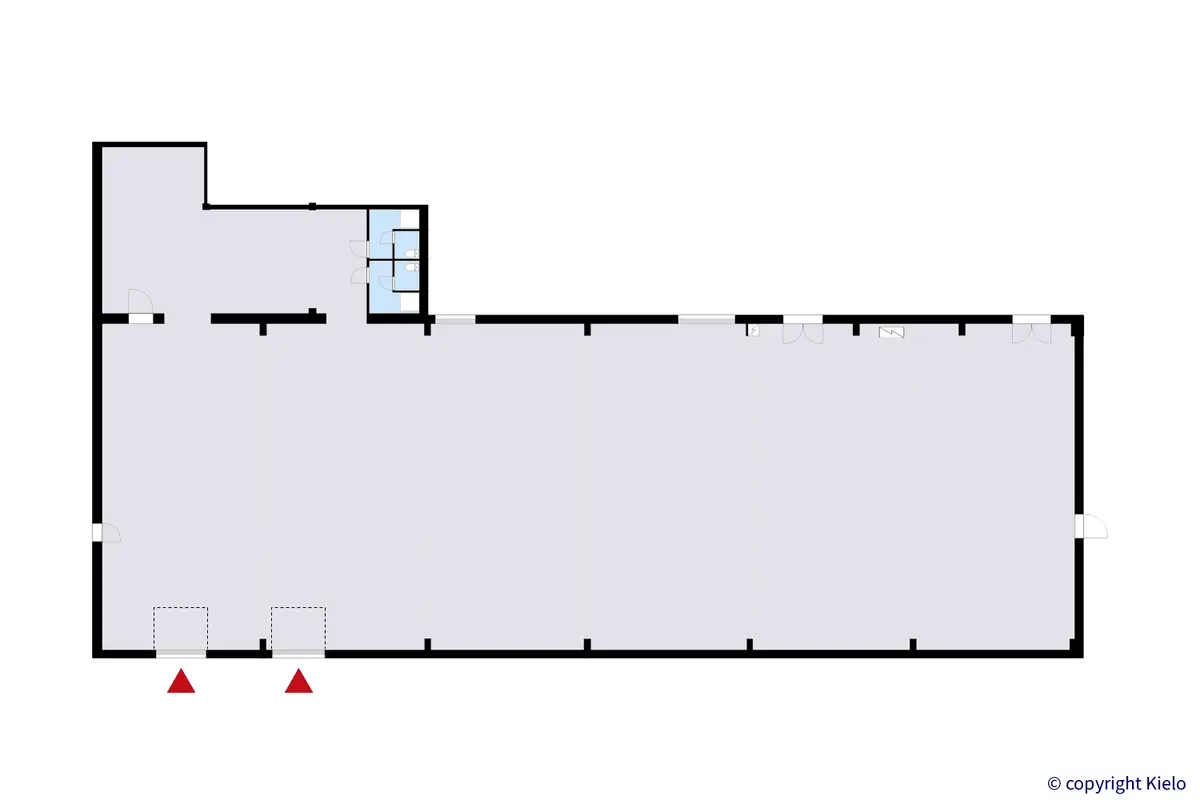 Kuopion Varikkokatu 2 katutason 827 m2 toimitilan pohjakuva.