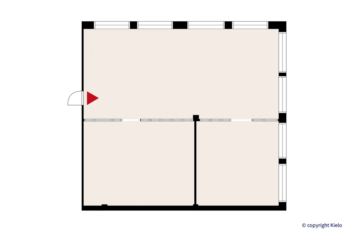 Kuopion Varikkokatu 2 1. kerroksen 109,5 m2 toimitilan pohjakuva.