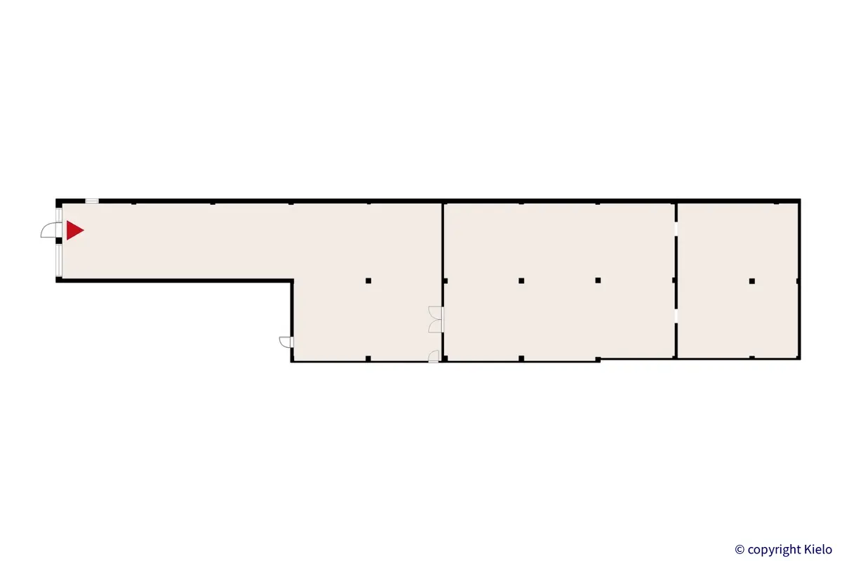 Kuopion Varikkokatu 2 katutason 412 m2 toimitilan pohjakuva.