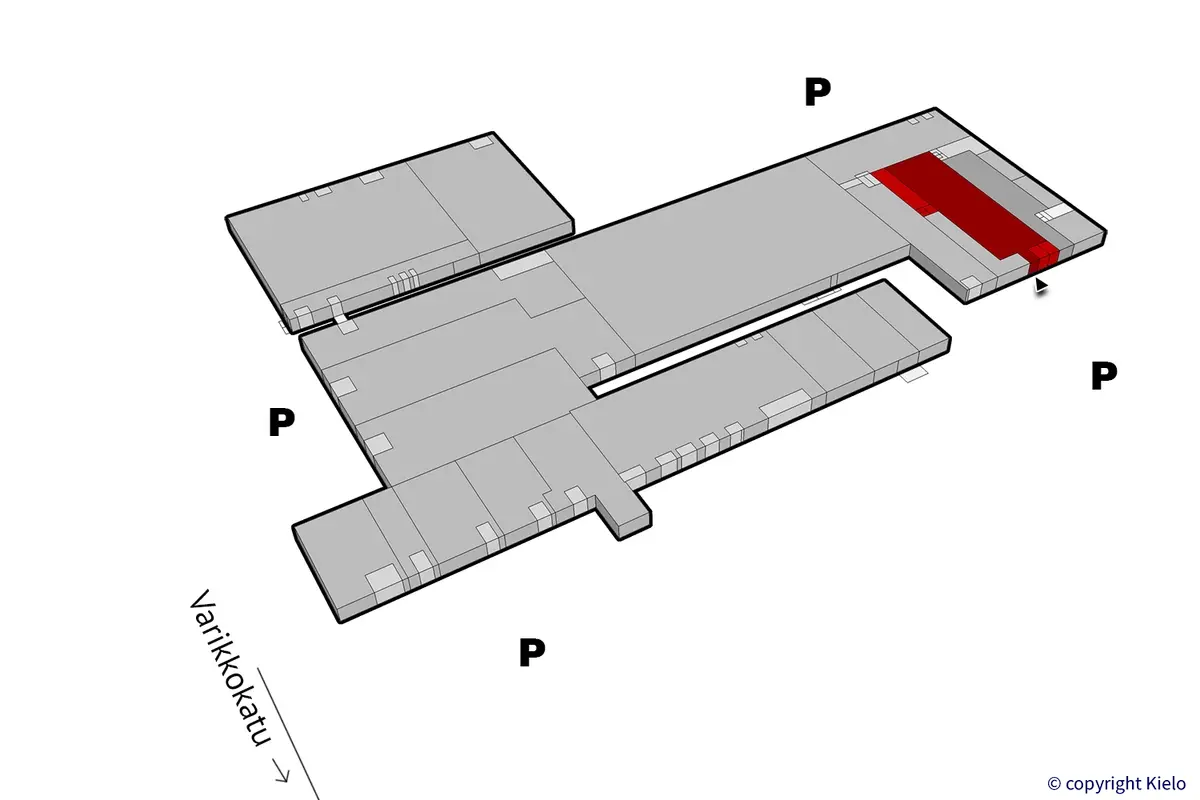 Kuopion Varikkokatu 2 katutason 905 m2 toimitilan sijaintikuva.