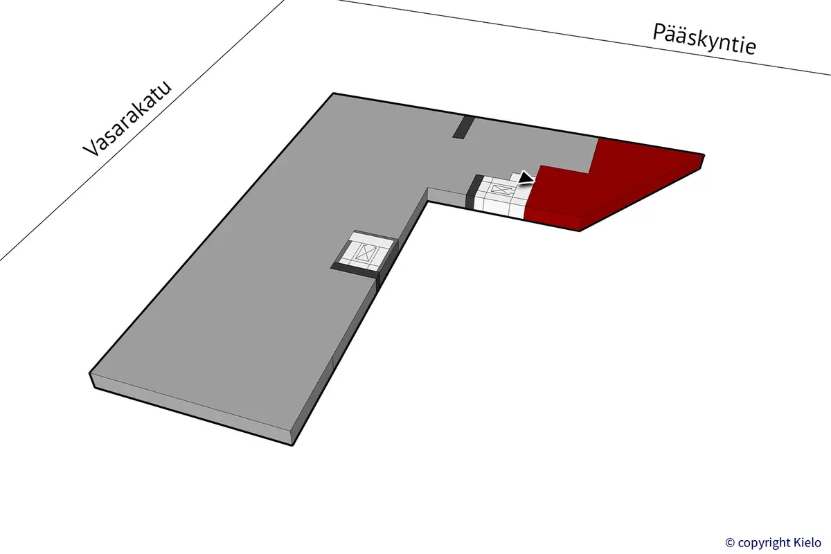 Jyväskylän Vasarakatu 23A toisen kerroksen 163 m2 toimitilan sijaintikuva.