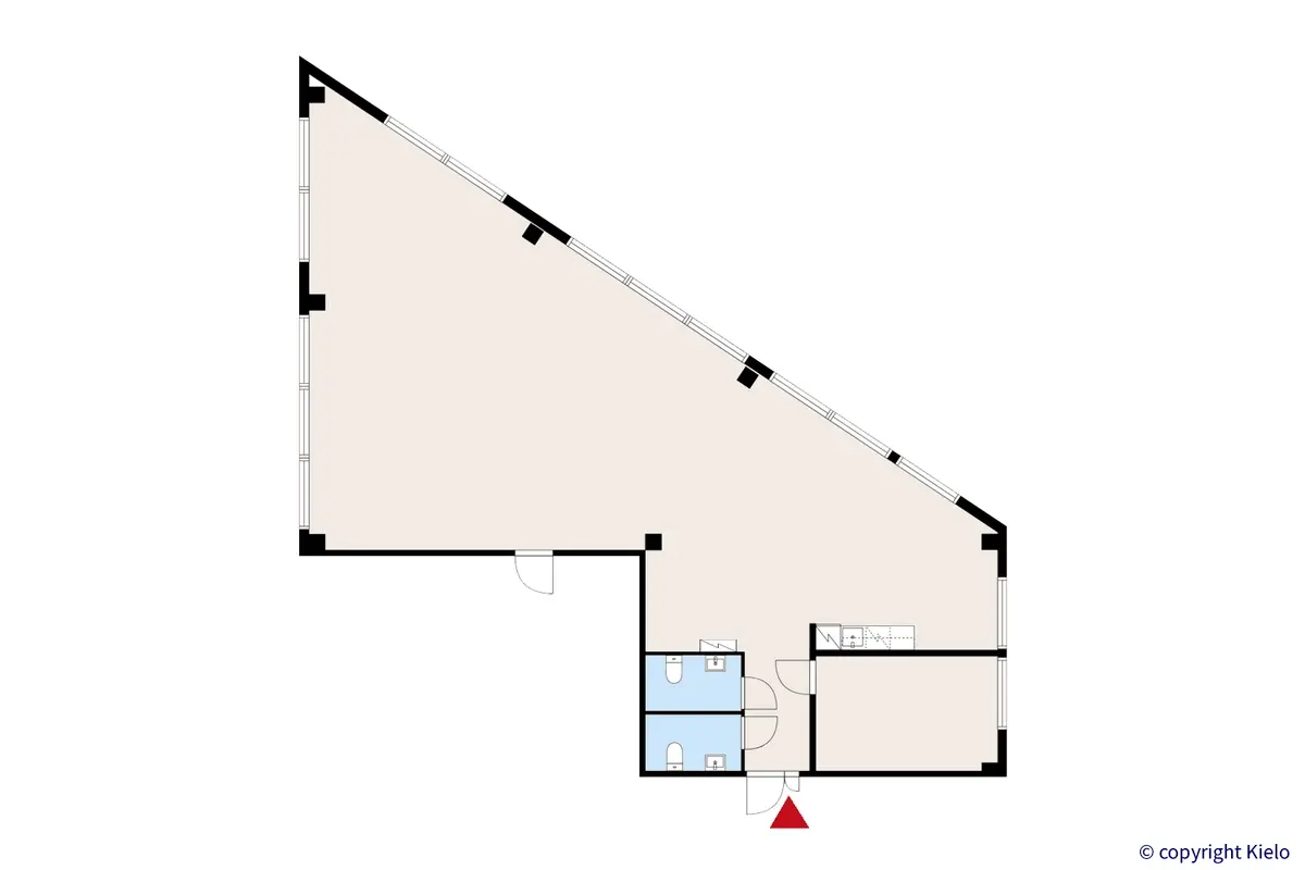 Jyväskylän Vasarakatu 23A toisen kerroksen 163 m2 toimitilan pohjakuva.