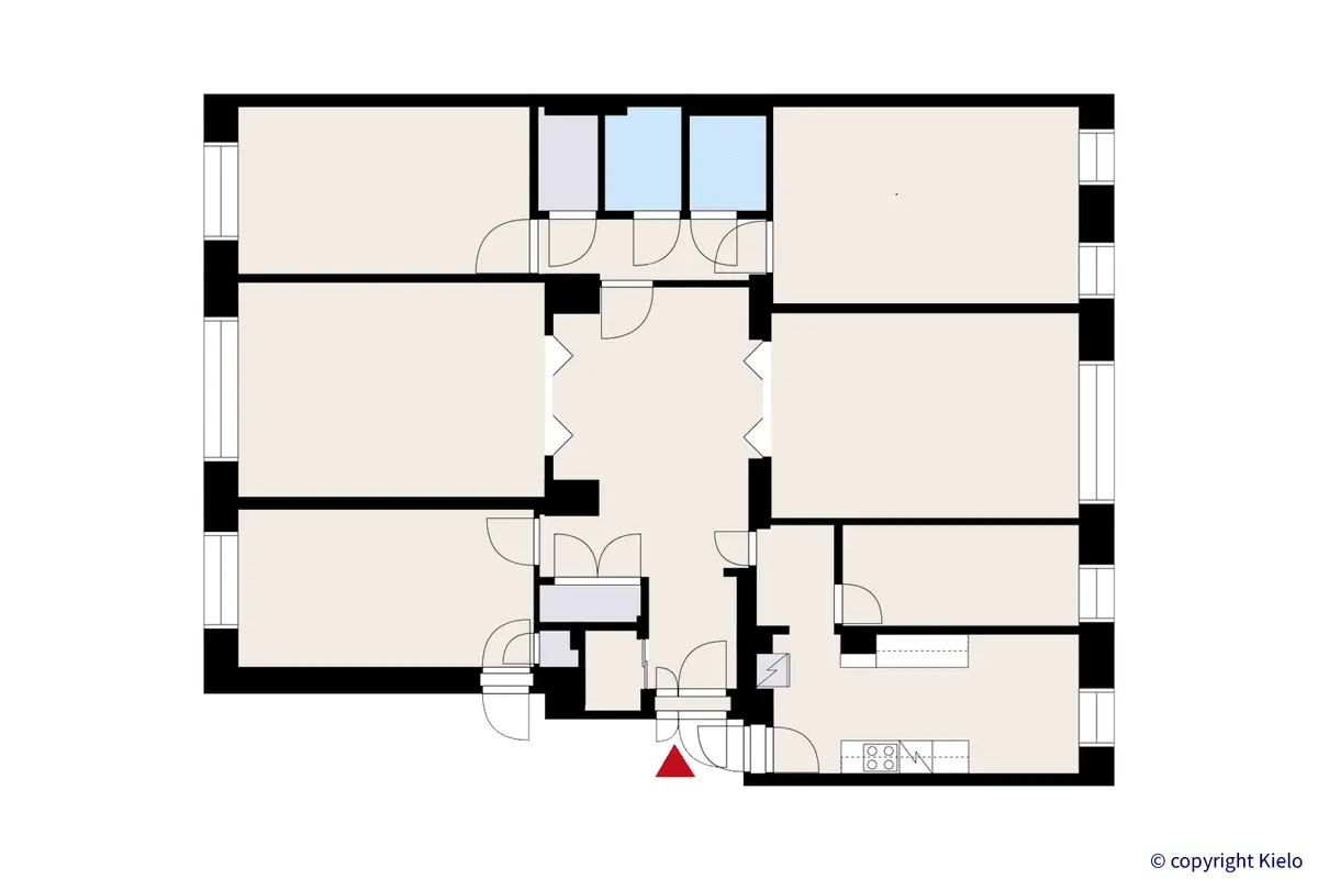 Jyväskylän Kauppakatu 18 kolmannen kerroksen 154,5 m2 toimitilan pohjakuva.