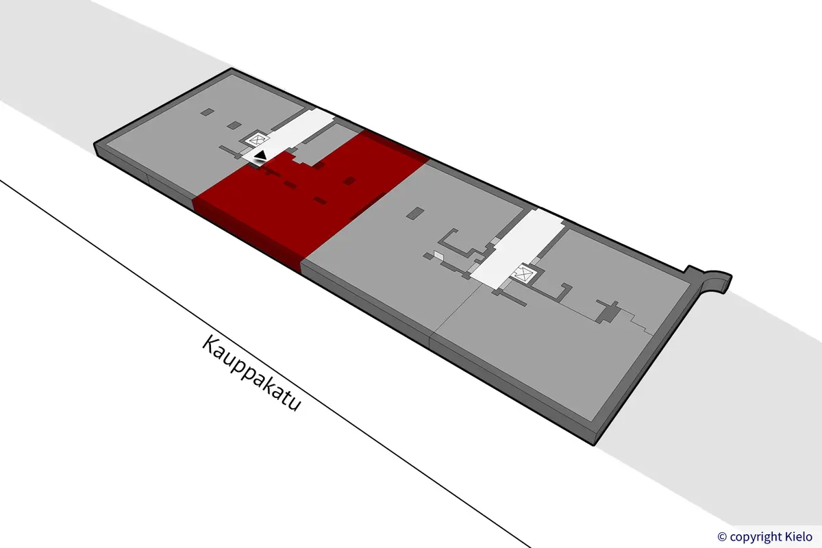 Jyväskylän Kauppakatu 18 neljännen kerroksen 137 m2 toimitilan sijaintikuva.