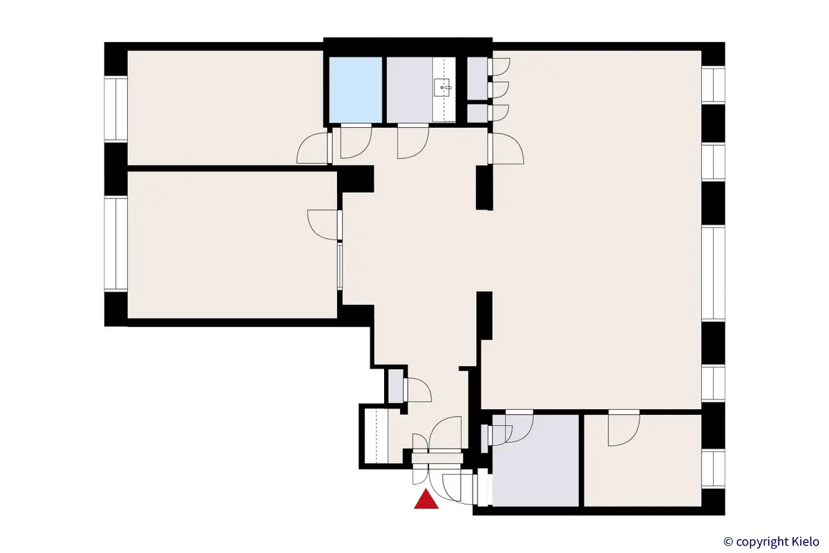 Jyväskylän Kauppakatu 18 neljännen kerroksen 137 m2 toimitilan pohjakuva.