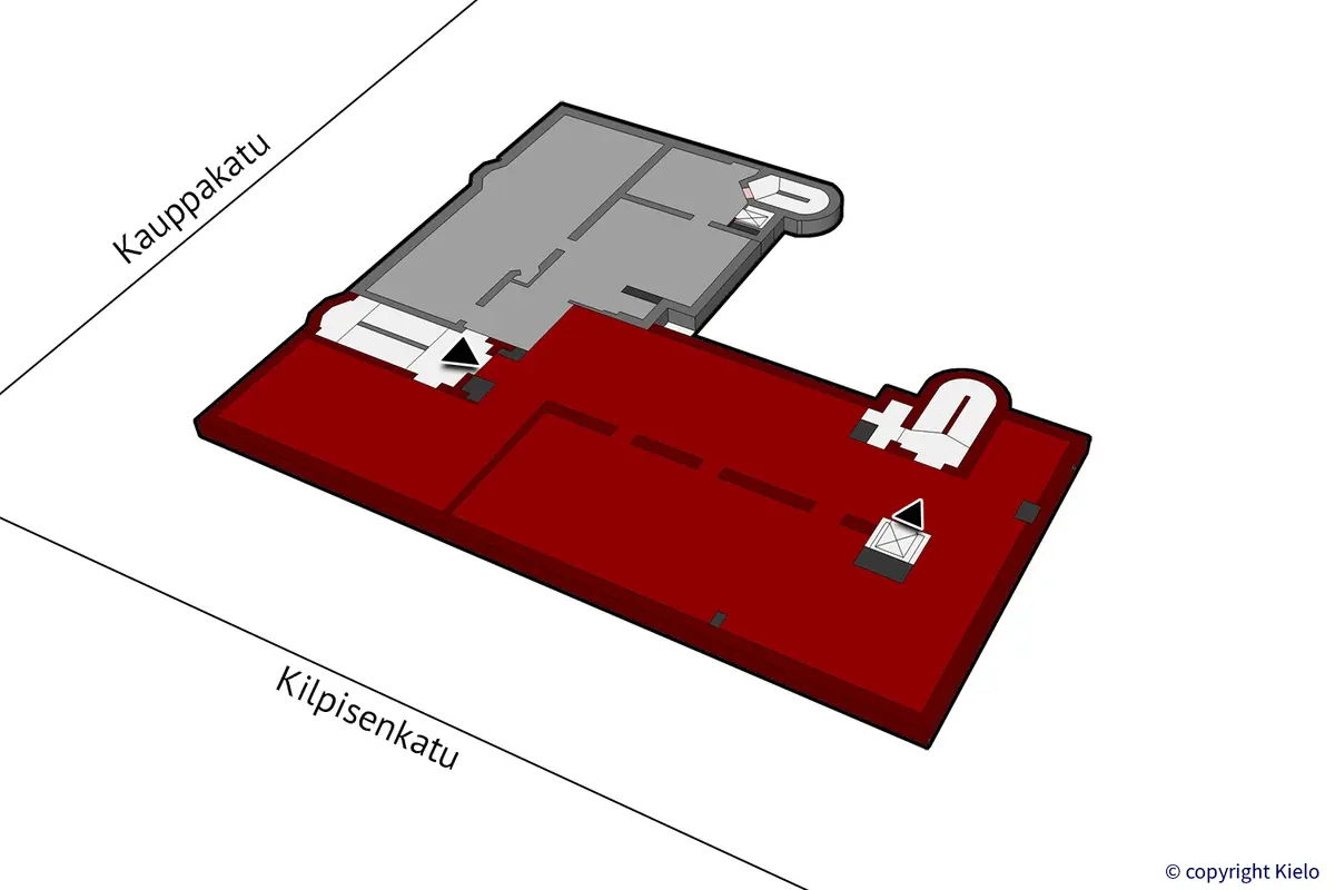 Puistonkulma kolmannen kerroksen 389 m2 toimitilan sijaintikuva.