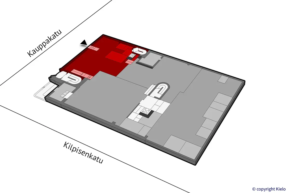 Puistonkulma ensimmäisen kerroksen 206 m2 toimitilan sijaintikuva.