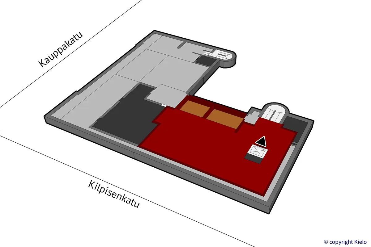 Puistonkulma neljännen kerroksen 181,5 m2 toimitilan sijaintikuva.
