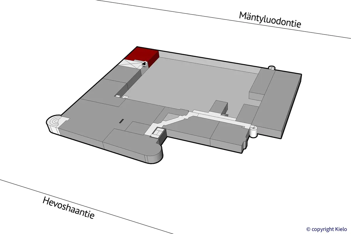 Porin Hevoshaankatu 3, 2. kerroksen 136,5 m2 toimitilan sijaintikuva.