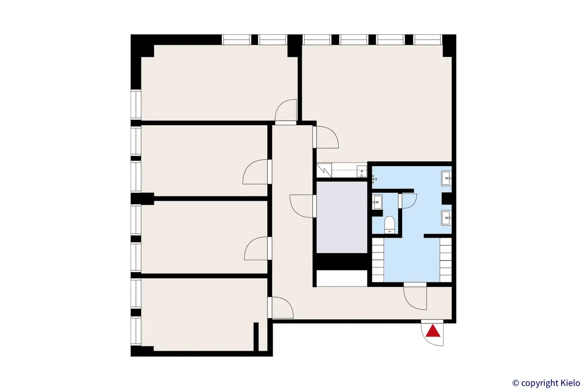 Porin Hevoshaankatu 3, 2. kerroksen 136,5 m2 toimitilan pohjakuva.