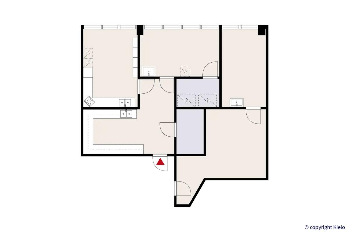 Jyväskylän Palokankaantie 18 ensimmäisen kerroksen 115,6 m2 toimitilan pohjakuva