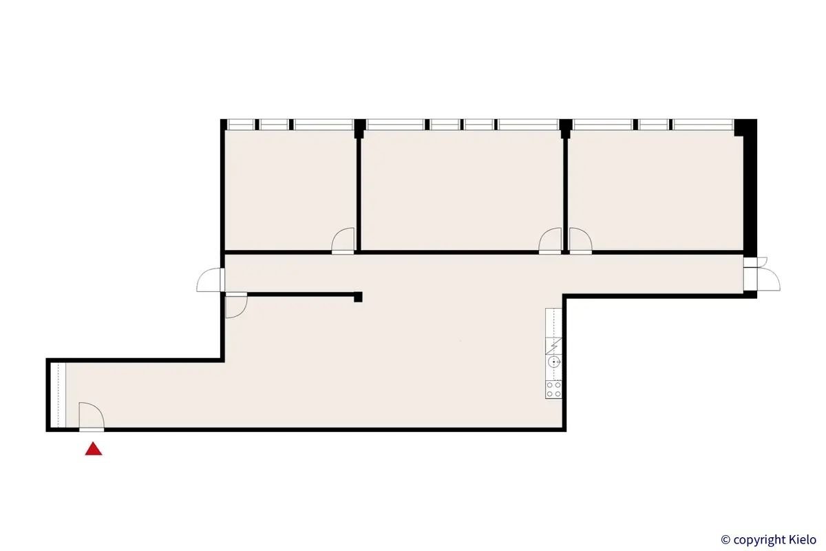 Lutakonaukio 7, Jyväskylä, 3. kerroksen 193 m2 toimitilan pohjakuva.