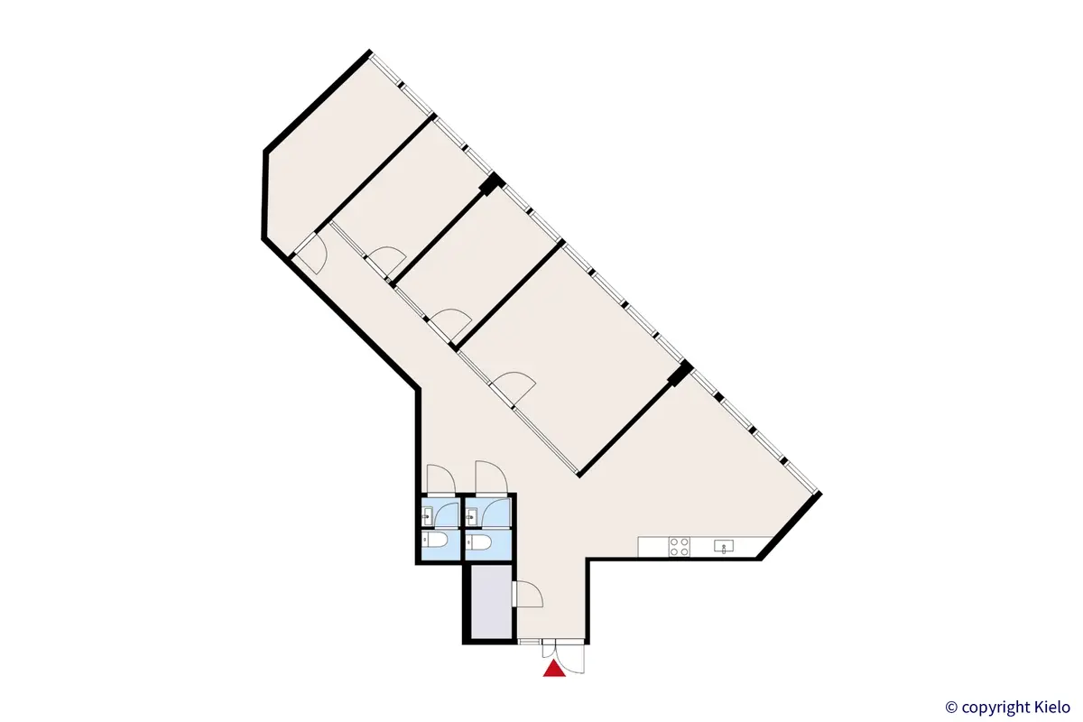 Ohjelmakaari 10, Jyväskylä, 1. kerroksen 129 m2 toimitilan pohjakuva.
