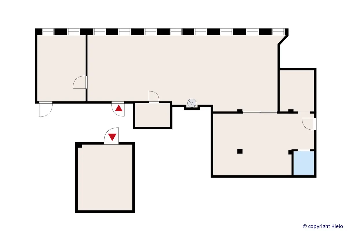 Saippua Center ensimmäisen kerroksen 125,2 m2 toimitilan pohjakuva